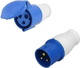 Hasanat Essentials 16Amp Industrial Plug 3 pin 220V Mobile Plug IP 44 socket Blue (16AMP 3 PIN MALE AND FEMALE)