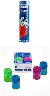 MAXI PENCILS 24 COLOUR + SHARPENER SINGLE HOLE 4PC BOX