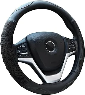 Alusbell Microfiber Leather Steering Wheel Cover Breathable Auto Car Steering Wheel Cover for Men Universal 15 Inches Black BC-C10