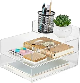 BPA® Stackable Acrylic Paper Tray Clear Acrylic Desk Organizer Letter Size Paper File Tray for Office Document Workspace Desktop (3 Tier)