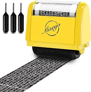 Miseyo Wide Identity Theft Protection Roller Stamp - Yellow (3 Refill Ink Included)