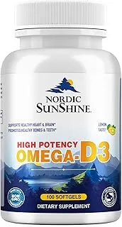 Nordic Sunshine High Potency Omega 1280Mg & D3 25Mg | Supports Healthy Heart & Brain | Promotes Healthy Bone & Teeth | 100 Softgel