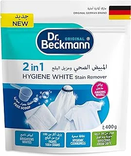 Dr.Beckmann 2 in 1 Hygiene White Stain Remover Powder-Brightens Whites-Oxi & White Formula-Prevents Greying-No Chlorine Bleach-Unscented-400gm