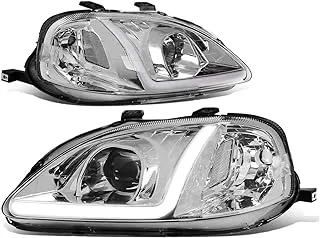 DNA MOTORING HL-LB-HC99-CH-CL1 LED DRL Projector Headlights For 99-00 Honda Civic, Chrome