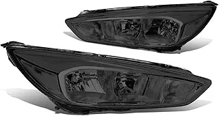 DNA MOTORING HL-OH-FF16-SM-CL1 Pair Smoke Lens Clear Corner Headlights Replacement For 15-18 Focus Fits Halogen Headlight Models