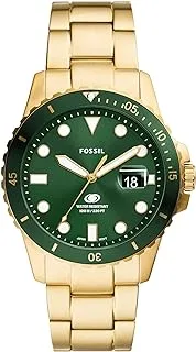 Fossil Men's Blue Quartz Stainless Steel Three-Hand Watch, Color: Gold/Green Taper (Model: FS6030)