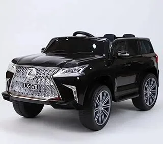 سيارة ركوب للأطفال تعمل ببطارية 12 فولت من Dorsa على طراز سيارة Lexus LX570 SUV مع الموسيقى والصوت والضوء | مقاعد جلدية وإطارات مطاطية للقيادة لسيارات الدفع الرباعي لعمر 2 إلى 8 سنوات للأولاد والبنات (أسود)