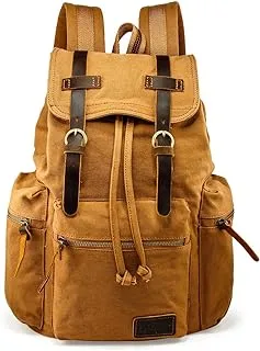 GEARONIC 21L Vintage Canvas Backpack Leather Rucksack Knapsack 15inch Laptop Tote Satchel College Shoulder Hiking Bag