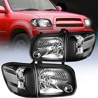 Nilight Headlight Assembly for 2005 2006 Toyota Tundra 4 Door Double Crew Cab 2005 2006 2007 Sequoia Pickup Replacement Black Housing Clear Reflector Driver and Passenger Side, 2 Years Warranty