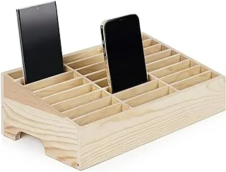 Lzttyee Wooden 24-Grid Cell Phones Storage Box Desktop Mobile Phone Holder Organizer for Office School Classroom (24-Grid)