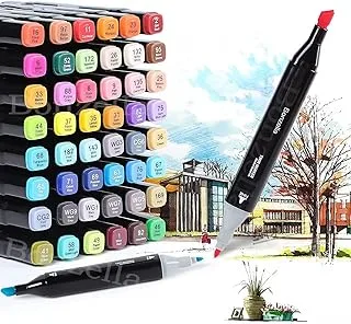 Dual Tip Colorful Art Markers Sketch Pens 48 Colours with Carrying Case for Painting Sketching Calligraphy Drawing -Alcohol Brush Markers Twin Head Permanent Colouring Marker Pens for Kids Adult