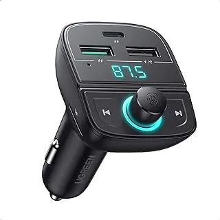 UGREEN Bluetooth FM Transmitter USB Car Charger Fast Charging 38W QC PD Quick Power Radio Adapter Multi-functional Ports Car Kit Built-in Mic Support Hands-Free Calls, LED Backlit, TF Card Flash Drive