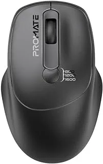 Promate Wireless Mouse, EZGrip Ergonomic Ambidextrous 2.4GHz Mice, Adjustable 1600DPI, 6 million Keystrokes, Nano USB Receiver, 10m Range, 120-hour Working Time for Laptops, PC, UNIGLIDE.BLACK