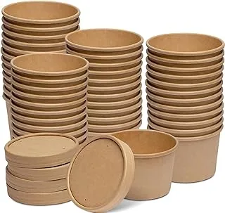 25 PCS 8 Oz Kraft Disposable Soup Bowls With Lid,Ice Cream Cups Containers with Lids, Eco-friendly, Microwave Safe and Freezer Safe Thick Kraft Cups Disposable Containers (8Oz/240ML) - Pack Of 25