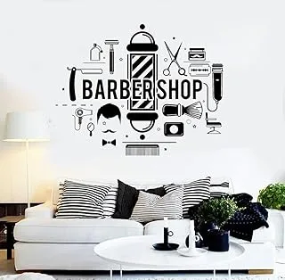 BPA® Barbershop Hair Salon Stylist Wall Stickers Barber E-co Friendly Vinyl Wall Decal Creative Design 3D Posters SA897 (Black)