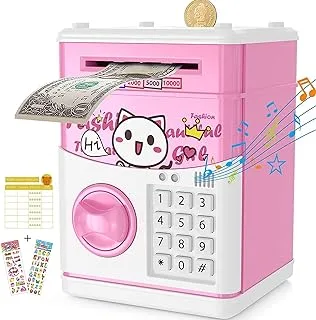 Piggy Bank for Kids, Money Bank for Girls Boys Teen Adults Electronic ATM Machine Password Cash Coin Can with Stickers, Toy for 5 6 7 8 9 10 11 12 Year Old Children Birthday Gifts