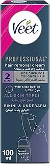 Veet Professional Hair Removal Cream, Bikini & Underarm - Designed for Tougher Hair with Domed Applicator, Suitable for All Skin Types, With Shea Butter, 100ml