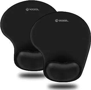 SOQOOL Mouse Pad, 2 Pack Ergonomic Mouse Pads with Comfortable and Cooling Gel Wrist Rest Support and Lycra Cloth, Non-Slip PU Base for Easy Typing Pain Relief, Durable and Washable for Easy Cleaning…