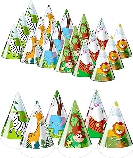 30 Pcs Animals Cone Hats Birthday Party Hats for Kids Jungle Safari Zoo Birthday Party Decorations DIY Photo Props Toddlers Holiday Games Supplies, Tiger, Giraffe, Elephant, Monkey, Lion, Zebra