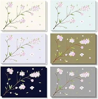 120 Pack Cherry Blossom Note Cards with Envelopes, Blank Inside for All Occasion, Thank You Letters, Bulk Box Set (6 Spring Designs, 4x6)