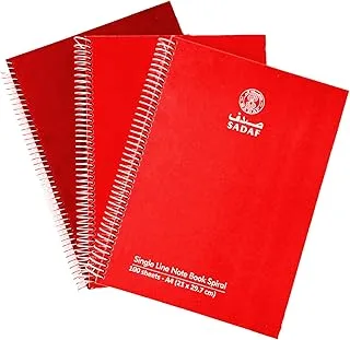 Sadaf Single Line Spiral Hard Cover 100 Sheet Notebook, A4 Size, Red