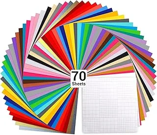 BPA® 70 Permanent Adhesive Backed multicolor Vinyl Sheets Set, 60 Vinyl Sheets + 10 Transfer Tape Sheets, 30 Color Sheet for Birthday Party Valentine's Decoration 12