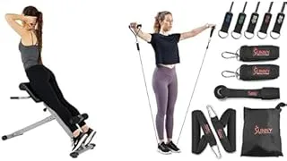 Sunny Health & Fitness Hyperextension Roman Chair Ab Workouts Sit Up Gym Bench for Home SF-BH6629 + Resistance Band Strength Training Tube Set - NO. 089-COMBO