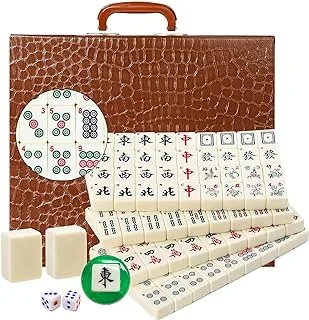 LANYOTA Mahjong Set,Chinese Mahjong Game Set with Carrying Travel Case, 1.5'' Large 144+2 Tiles with Arabic Numerals, 2 Dice and a Wind Indicator,Mah Jongg Set