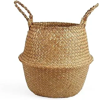 BlueMake Woven Seagrass Belly Basket for Storage Plant Pot Basket and Laundry, Picnic and Grocery Basket (Small, Original)