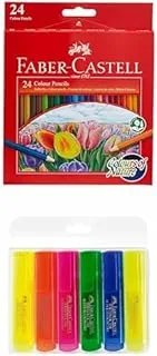 Faber Castell COLOUR PENCILS 24 COLOUR + Super-Fluorescent Highlighter Wallet Of 6