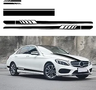 SUNJIKA Compatible with 5pcs Car Stripe Graphic Decal Vinyl Car Body Side Hood Rearview Mirror Decals for Mercedes Benz C Class W205 C180 C200 C230 C280 C300 C320 C350 C63 AMG (Black）