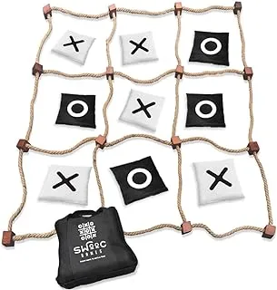 SWOOC Games - Giant Tic Tac Toe Game Outdoor Game | 3ft x 3ft | Instant Setup, No Assembly | Tic Tac Toe Bean Bag Toss with Rope Game Board | Large Tic Tac Toss Across Yard Game for Kids & Family