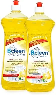 Bcleen promopack Dishwashing Liquid with Glycerin for Dishwasher,tough on grease & mild on hands,for sparkling clean dishes,Lemon 1L (Pack of 2)