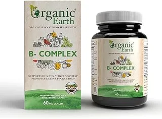 Organic Earth Plant Based B-Complex I Support Nervous System and Boosts Metabolism I Promotes Cellular Energy Production I Vegan, Gluten Free, Clean Nutrition I 60 Capsules