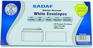 Sadaf 80gsm Peel and Seal Wallet Style Envelopes Set 50-Pieces, 11.5 cm x 22.5 cm Size, White