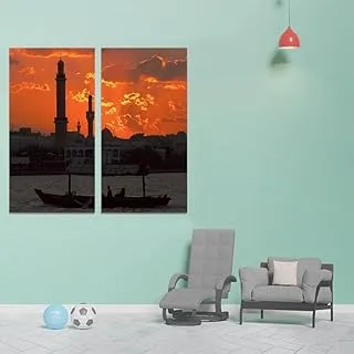 Sunset Behind, Canvas wall art painting, Multicolour, Canvas, 2 Pieces, 40 x 80 cm By(BPA®)