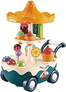 Baybee 17 Piece Ice Cream Toys with Sweet Candy Cart Kids Play House Toys, Pretend Play, Ice Cream Lollipop Chocolate Large Storage Rotatable Light Up Musical Toy Gift for Toddler Boys Girls 3+ Years