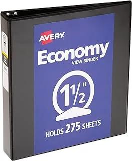 Avery Economy View 3 مجلدات حلقية، حلقات دائرية مقاس 1.5 بوصة، 12 ملف أسود (05725)