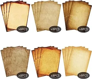 Stationary Paper 48 Pack Parchment Antique Colored Printed Paper, Stationery Vintage Letter Writting Paper for Craft, Invitations, Map, 8.5 X 11 Inch