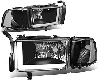 DNA Motoring HL-LB-DR944-BK-CL1 Black Housing Headlights With LED DRL Replacement For 94-02 Ram