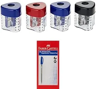 FABER-CASTELL SHARPENER SINGLE HOLE + ballpen blue 1mm box of 10