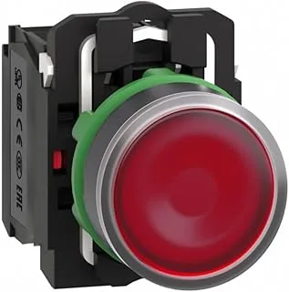 Schneider Electric Illuminated push button, plastic, flush, red, Ø22, spring return, 24 V AC/DC, 1 NO + 1 NC, XB5AW34B5