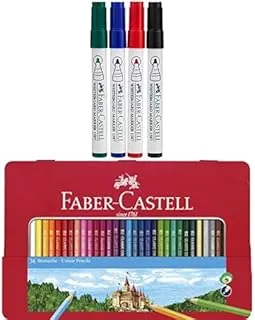 Faber Castell Whiteboard Marker Bullet Set Of 4Pc & Duster + Classic Colour Pencils 36