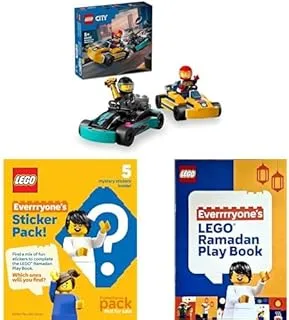 مجموعة ألعاب السيارات من LEGO® City Go-Karts and Race Drivers 60400 مع كتاب LEGO وملصقات LEGO Surprise!