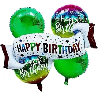 Italo Happy Birthday Party Decoration Balloon 5-Pices of Set, Green/White