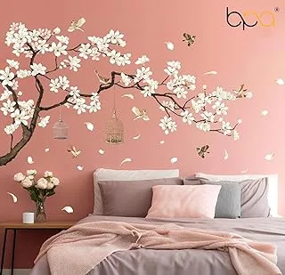 BPA® Paper Chinese Style White Flowers Black Tree and Flying Birds for Offices Home Walls Bedroom Study Room Wall Decaoration(50