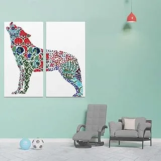 Wolf In Colors, Canvas wall art painting, Multicolour, Canvas, 2 Pieces, 40 x 80 cm By(BPA®)