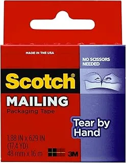 Scotch Tear By Hand Mailing Packaging Tape, 1.88 x 629 Inch, Clear (3841)