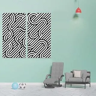 Zig Zag And Turns, Canvas wall art painting, Black, Canvas, 2 Pieces, 40 x 80 cm By(BPA®)