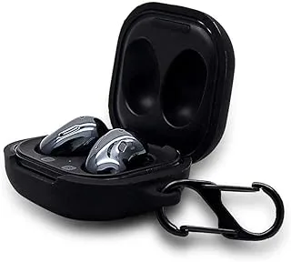 حافظة AWH مصنوعة من السيليكون مصممة لجراب Galaxy Buds 2 (2021) / حافظة Galaxy Buds Pro (2021) / حافظة Galaxy Buds Live (2020) مع حلقة تسلق، (أسود)